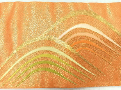 平和屋着物◎九寸名古屋帯　総刺繍　駒刺繍　立波文　金銀糸　正絹　逸品　CABL1997nb