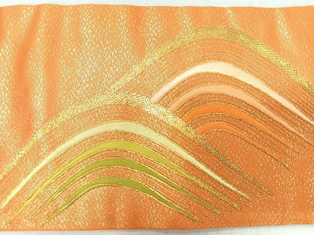 平和屋着物◎九寸名古屋帯　総刺繍　駒刺繍　立波文　金銀糸　正絹　逸品　CABL1997nb