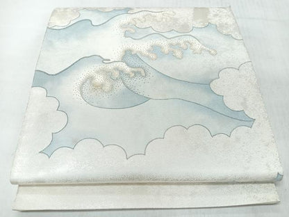 平和屋着物◎中国三大刺繍　相良刺繍　太鼓柄袋帯　立波文　銀糸　正絹　逸品　CABL1999nb