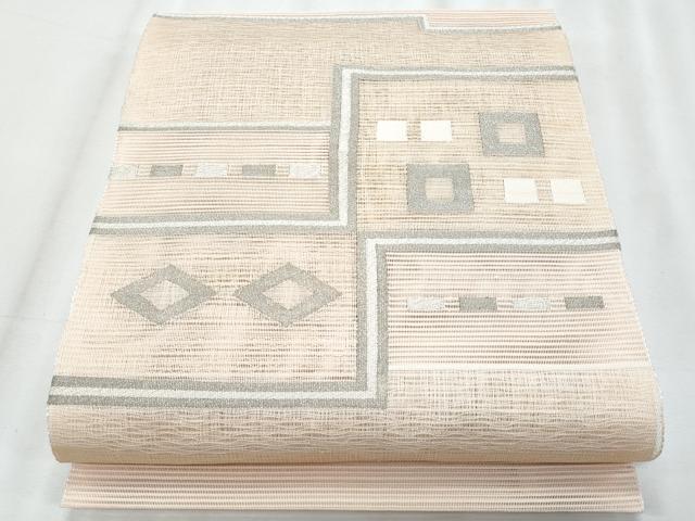 平和屋着物＊夏物　八寸名古屋帯　絽綴れ　幾何学文様　銀糸　正絹　逸品　CABL2003fb