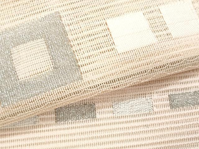 平和屋着物＊夏物　八寸名古屋帯　絽綴れ　幾何学文様　銀糸　正絹　逸品　CABL2003fb