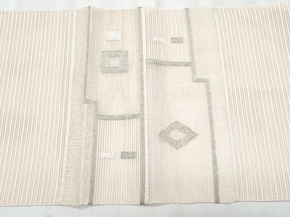 平和屋着物＊夏物　八寸名古屋帯　絽綴れ　幾何学文様　銀糸　正絹　逸品　CABL2003fb