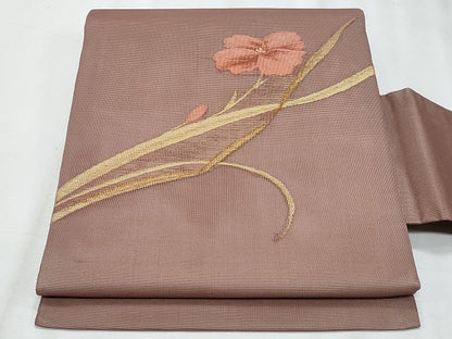 平和屋着物＊夏物　九寸名古屋帯　枝花文　金糸　正絹　逸品　CABL2005fb