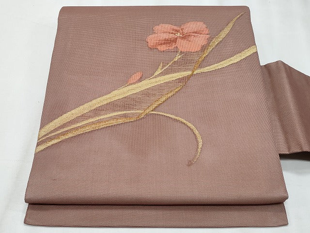 平和屋着物＊夏物　九寸名古屋帯　枝花文　金糸　正絹　逸品　CABL2005fb