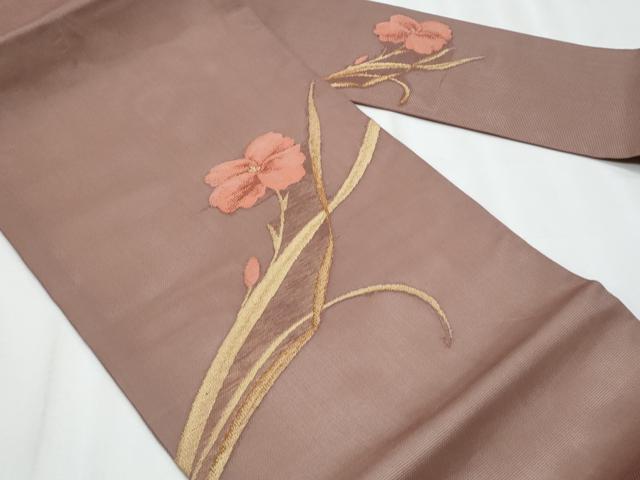 平和屋着物＊夏物　九寸名古屋帯　枝花文　金糸　正絹　逸品　CABL2005fb