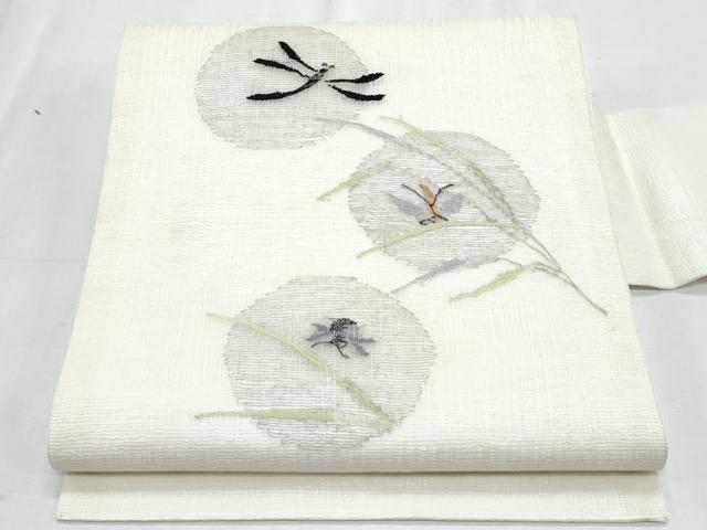 平和屋着物＊夏物　九寸名古屋帯　すくい織　夏虫　銀糸　正絹　逸品　CABL2013fb