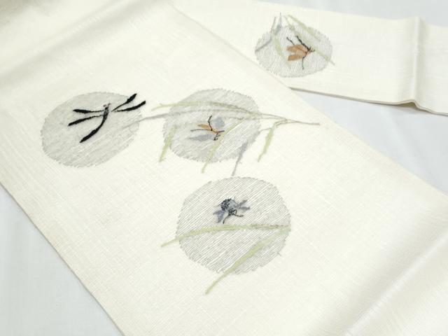 平和屋着物＊夏物　九寸名古屋帯　すくい織　夏虫　銀糸　正絹　逸品　CABL2013fb