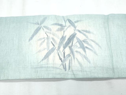平和屋着物＊夏物　九寸名古屋帯　手描き　笹竹鳥文　麻　逸品　CABL2016fb