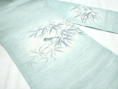 平和屋着物＊夏物　九寸名古屋帯　手描き　笹竹鳥文　麻　逸品　CABL2016fb