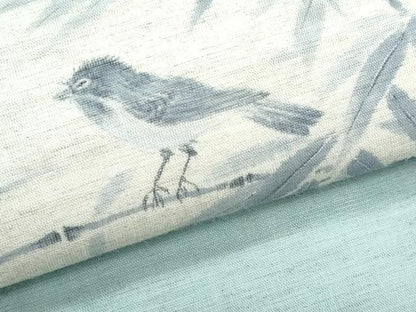 平和屋着物＊夏物　九寸名古屋帯　手描き　笹竹鳥文　麻　逸品　CABL2016fb