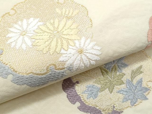 平和屋着物＊夏物　九寸名古屋帯　唐織　雪輪重ね枝花文　金糸　正絹　逸品　CABL2019fb
