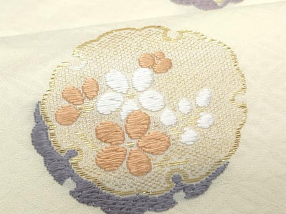 平和屋着物＊夏物　九寸名古屋帯　唐織　雪輪重ね枝花文　金糸　正絹　逸品　CABL2019fb