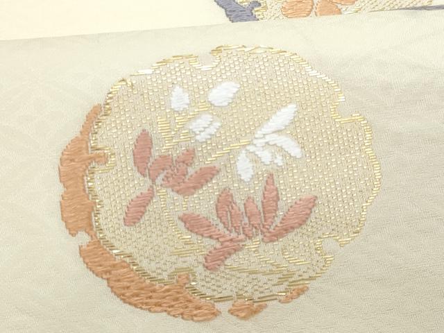 平和屋着物＊夏物　九寸名古屋帯　唐織　雪輪重ね枝花文　金糸　正絹　逸品　CABL2019fb