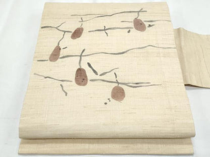 平和屋着物＊夏物　九寸名古屋帯　手描き　成り物　麻　逸品　CABL2020fb