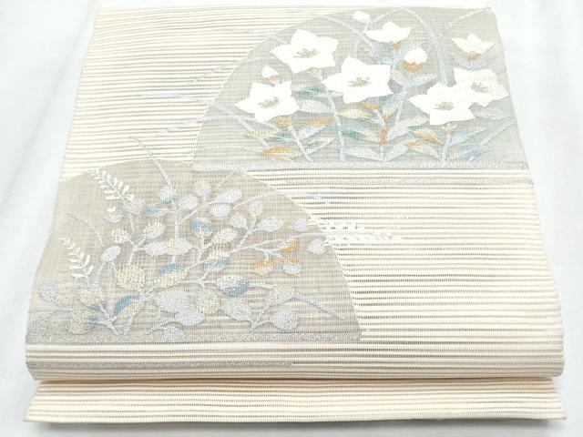 平和屋着物＊夏物　八寸名古屋帯　絽綴れ　桔梗萩文　金銀糸　正絹　逸品　CABL2024fb