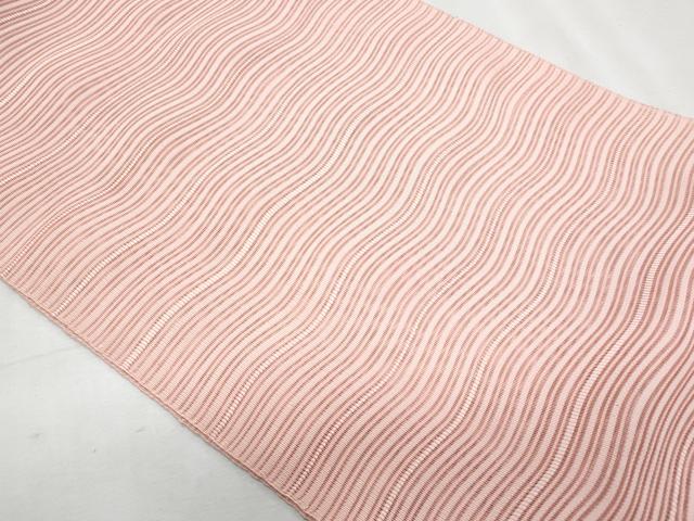 平和屋着物＊夏物　八寸名古屋帯　絽綴れ　よろけ縞　珊瑚色　正絹　逸品　CABL2026fb