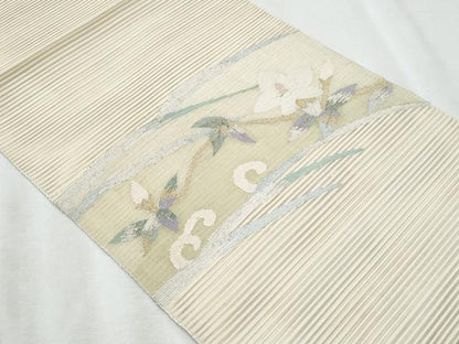 平和屋着物＊夏物　八寸名古屋帯　絽綴れ　枝花文　金銀糸　正絹　逸品　CABL2028fb