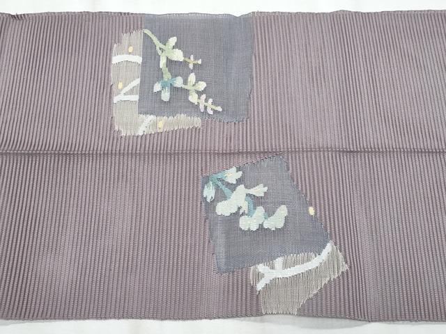 平和屋着物＊夏物　八寸名古屋帯　絽綴れ　破れ色紙枝花文　正絹　逸品　CABL2029fb