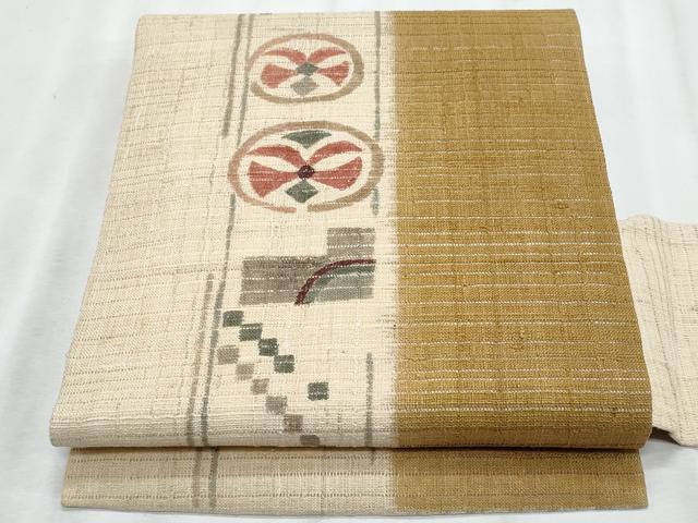 平和屋着物＊夏物　九寸名古屋帯　紬地　抽象文様　正絹　逸品　CABL2031fb