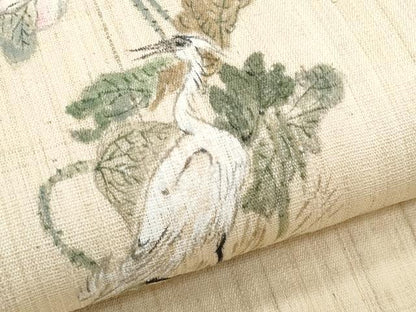 平和屋着物＊夏物　九寸名古屋帯　手描き　紬地　鶴更紗花文　金彩　正絹　逸品　CABL2032fb