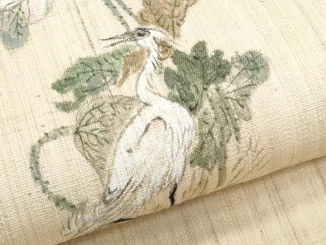 平和屋着物＊夏物　九寸名古屋帯　手描き　紬地　鶴更紗花文　金彩　正絹　逸品　CABL2032fb