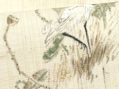 平和屋着物＊夏物　九寸名古屋帯　手描き　紬地　鶴更紗花文　金彩　正絹　逸品　CABL2032fb