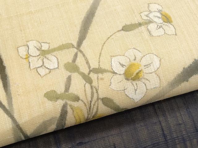 平和屋着物＊夏物　九寸開き名古屋帯　紬地　草花文　正絹　逸品　CABL2034fb
