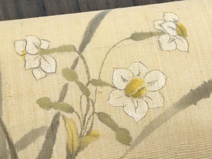 平和屋着物＊夏物　九寸開き名古屋帯　紬地　草花文　正絹　逸品　CABL2034fb