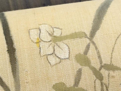 平和屋着物＊夏物　九寸開き名古屋帯　紬地　草花文　正絹　逸品　CABL2034fb