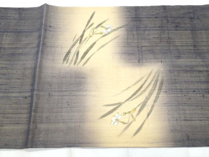 平和屋着物＊夏物　九寸開き名古屋帯　紬地　草花文　正絹　逸品　CABL2034fb