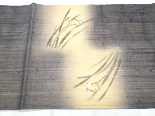 平和屋着物＊夏物　九寸開き名古屋帯　紬地　草花文　正絹　逸品　CABL2034fb
