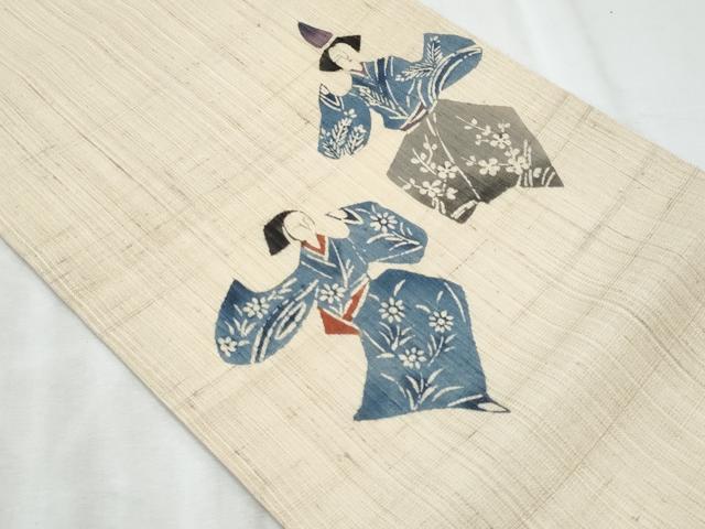 平和屋着物＊夏物　九寸開き名古屋帯　紬地　型染め　人物文　正絹　逸品　CABL2035fb