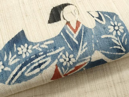 平和屋着物＊夏物　九寸開き名古屋帯　紬地　型染め　人物文　正絹　逸品　CABL2035fb