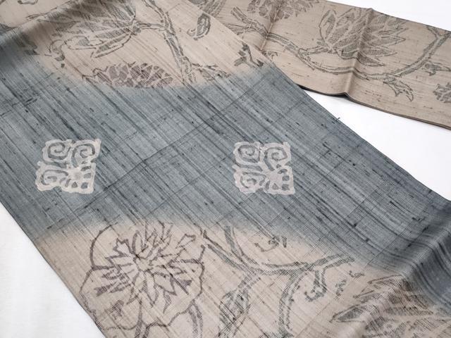 平和屋着物＊夏物　九寸名古屋帯　紬地　枝花文　正絹　逸品　CABL2036fb