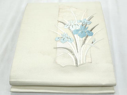 平和屋着物＊夏物　九寸開き名古屋帯　唐織　杜若　銀糸　正絹　逸品　CABL2039fb