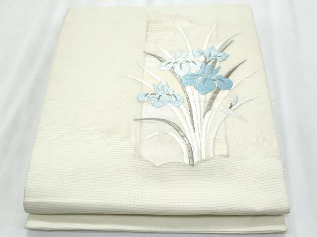 平和屋着物＊夏物　九寸開き名古屋帯　唐織　杜若　銀糸　正絹　逸品　CABL2039fb