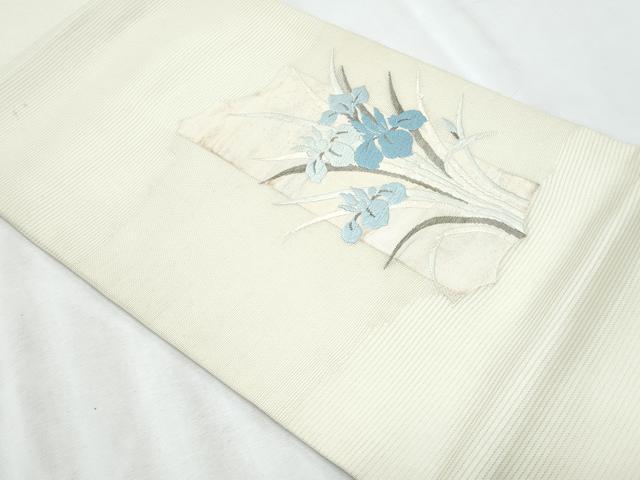 平和屋着物＊夏物　九寸開き名古屋帯　唐織　杜若　銀糸　正絹　逸品　CABL2039fb