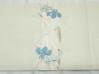 平和屋着物＊夏物　九寸開き名古屋帯　唐織　杜若　銀糸　正絹　逸品　CABL2039fb