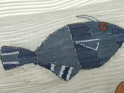 平和屋着物＊夏物　八寸名古屋帯　絽綴れ　魚　蛸　烏賊　正絹　逸品　CABL2041fb