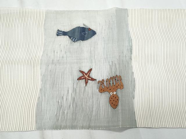 平和屋着物＊夏物　八寸名古屋帯　絽綴れ　魚　蛸　烏賊　正絹　逸品　CABL2041fb