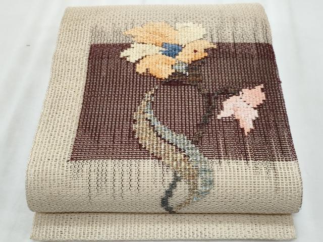 平和屋着物＊夏物　八寸名古屋帯　枝花文　金銀糸　正絹　逸品　CABL2043fb
