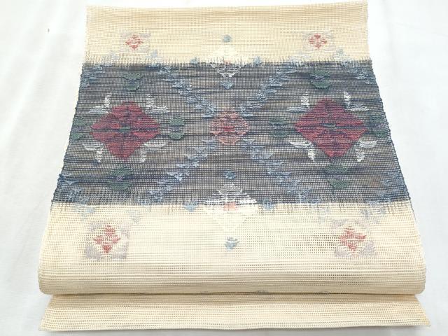 平和屋着物＊夏物　1854年創業　帯屋捨松　八寸名古屋帯　菱花文　正絹　逸品　CABL2045fb