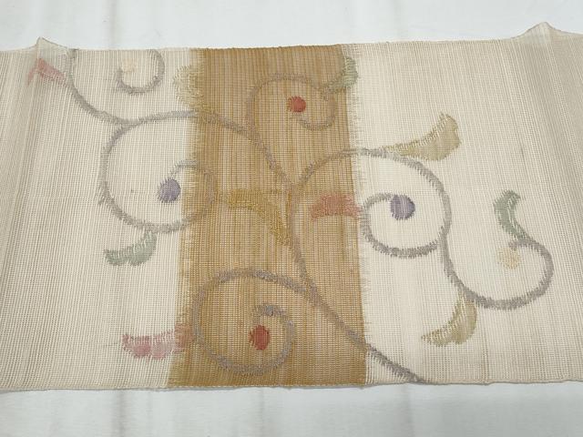 平和屋着物＊夏物　1854年創業　帯屋捨松　八寸名古屋帯　唐草文　正絹　逸品　CABL2046fb