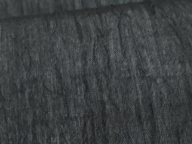 平和屋着物＊夏物　九寸開き名古屋帯　本場小千谷ちぢみ　間道　黒地　麻　逸品　CABL2049fb