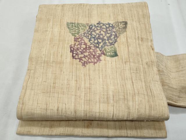 平和屋着物＊夏物　九寸名古屋帯　型染め　紫陽花　麻　逸品　CABL2052fb