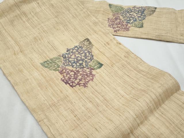 平和屋着物＊夏物　九寸名古屋帯　型染め　紫陽花　麻　逸品　CABL2052fb