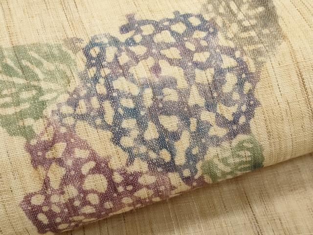 平和屋着物＊夏物　九寸名古屋帯　型染め　紫陽花　麻　逸品　CABL2052fb