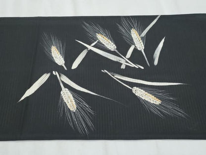 平和屋着物＊夏物　絽塩瀬　九寸開き名古屋帯　ろうけつ染め　稲穂　黒地　正絹　逸品　CABL2056fb