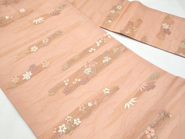 平和屋着物＊夏物　九寸名古屋帯　唐織　横段草花文　金糸　正絹　逸品　CABL2093fb
