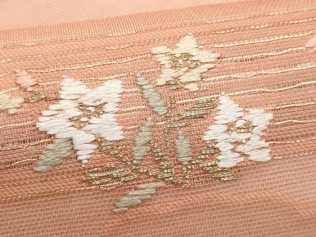 平和屋着物＊夏物　九寸名古屋帯　唐織　横段草花文　金糸　正絹　逸品　CABL2093fb